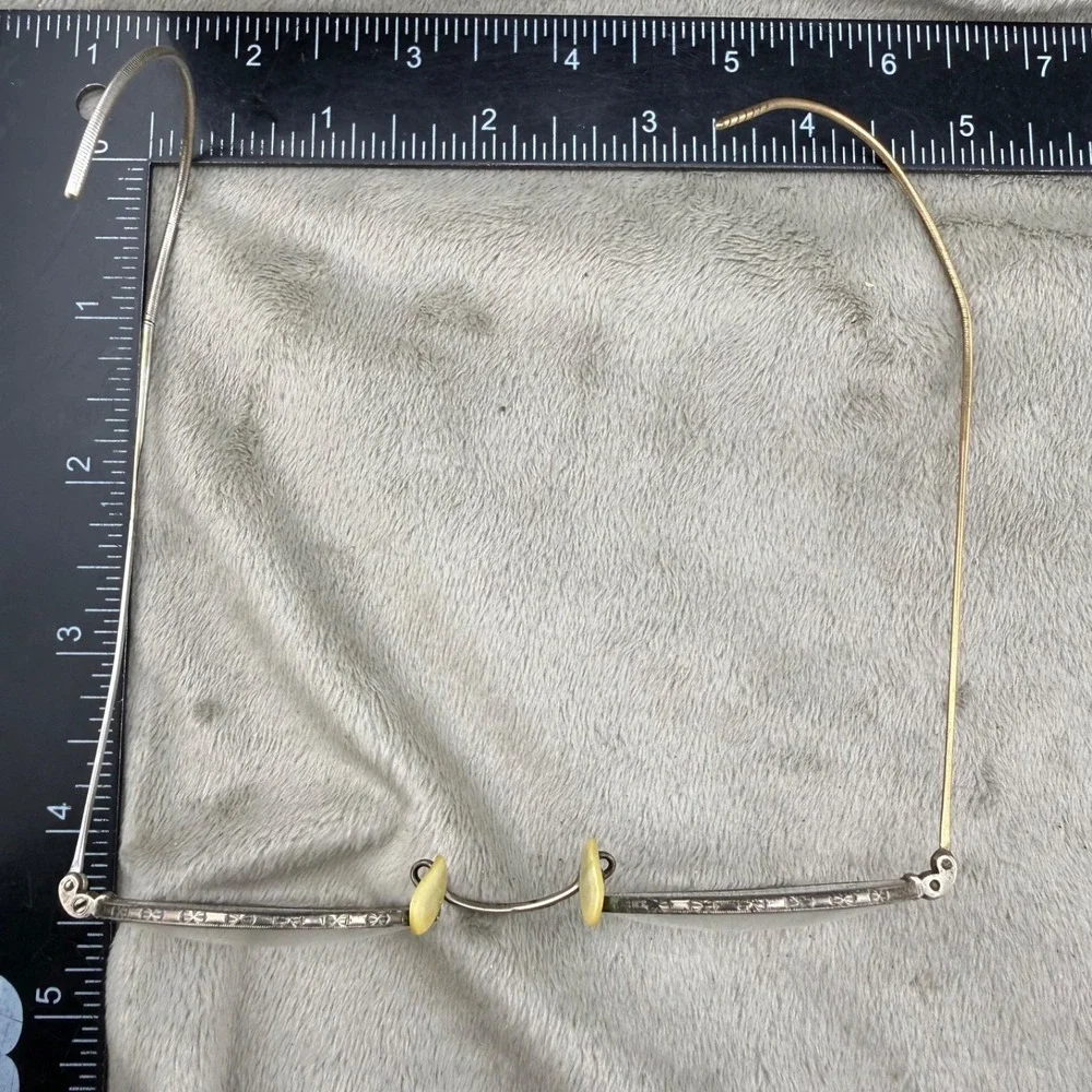 Vintage 12K Gold Filled Wire Frame Glasses Round Etched Gold Case